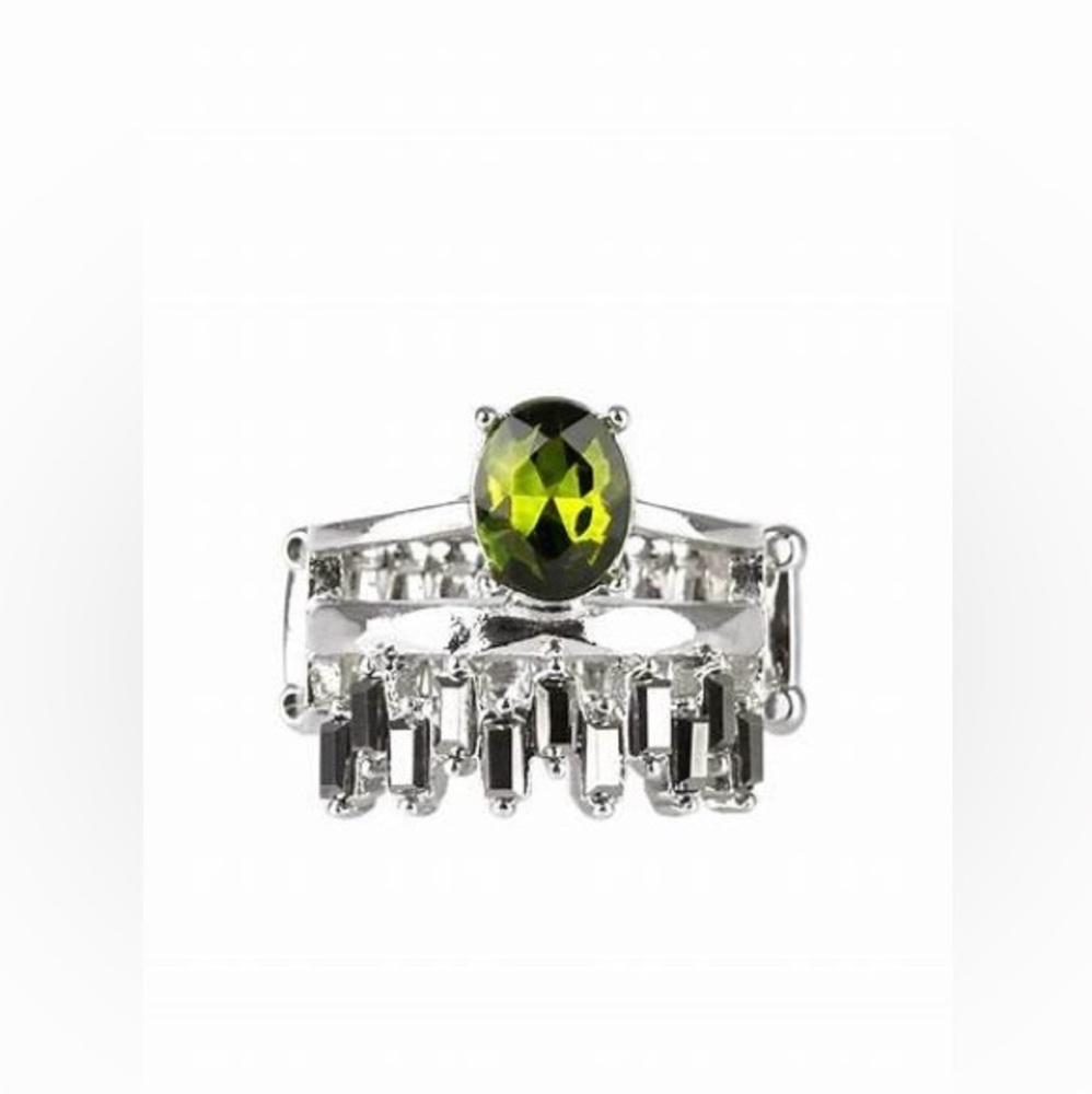 *Silver and green, hematite rhinestones ring.